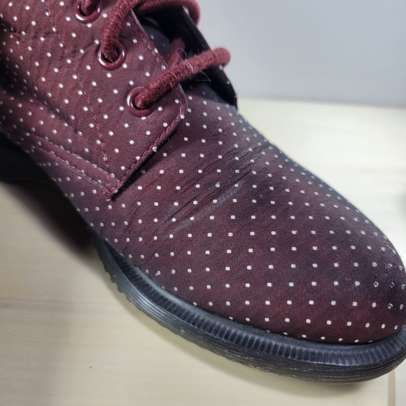 Dr. Martens Evan Maroon & White Polka Dots Boots Booties Women's Size 7 - Picture 9 of 14